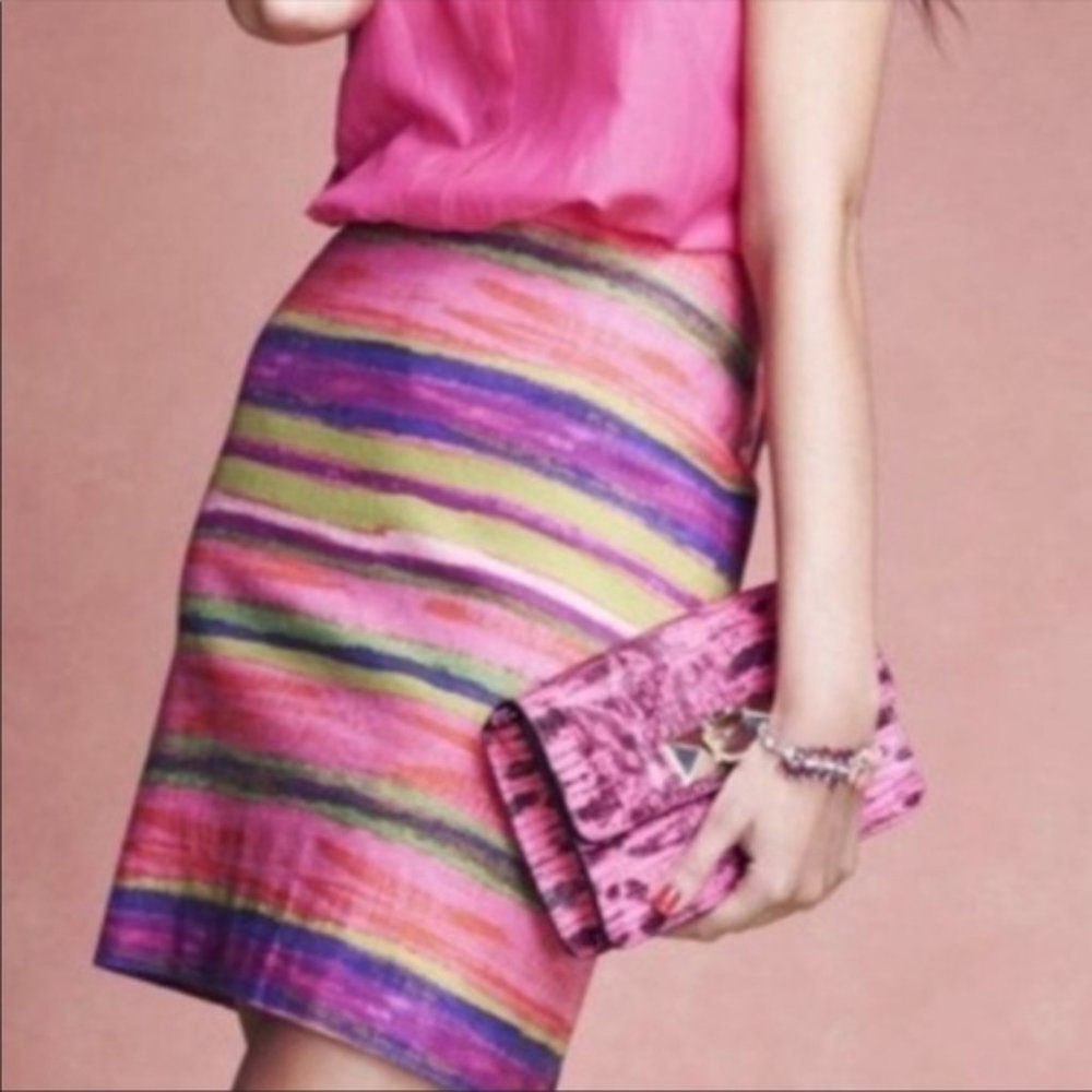 Ann Taylor Pastel Watercolor Stripe Pencil Skirt Size 2P